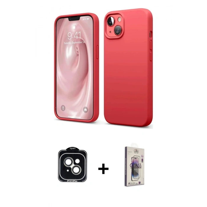 MARSİLYAN™- iPhone 14 Kılıf Kozmos Yansıma Özel Seri - Siyah Bilvis 3D Cam Ekran Koruyucu + PVD Metal Kamera Lens - YL