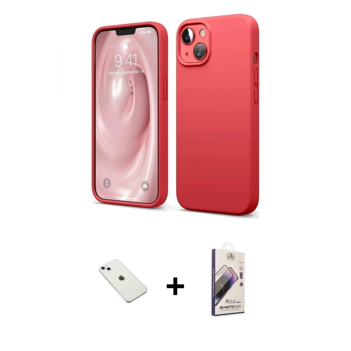 MARSİLYAN™- iPhone 14 Kılıf Kozmos Yansıma Özel Seri - Siyah Bilvis 3D Mat Cam Ekran Koruyucu + Diamond Kamera Lens - SABE