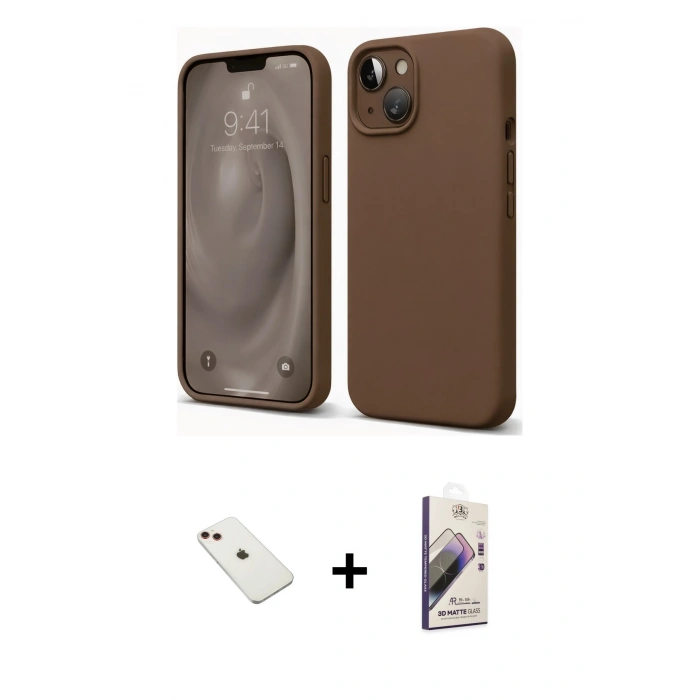 MARSİLYAN™- iPhone 14 Kılıf Kozmos Yansıma Özel Seri - Siyah Bilvis 3D Mat Cam Ekran Koruyucu + Diamond Kamera Lens - KI