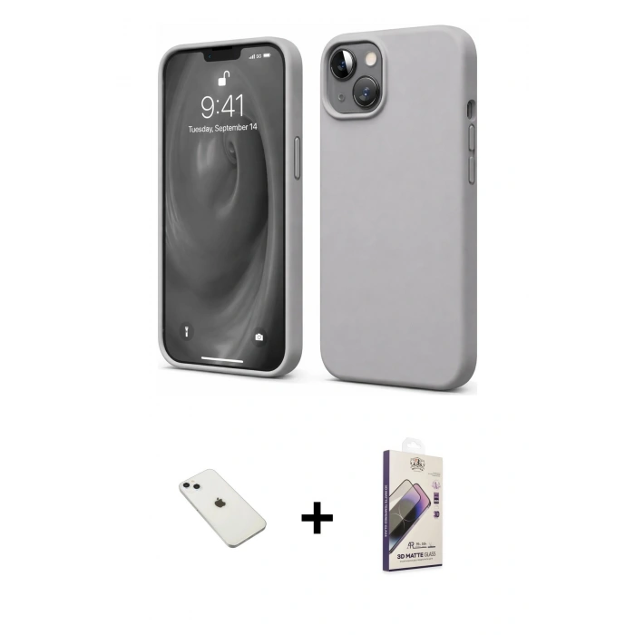 MARSİLYAN™- iPhone 14 Kılıf Kozmos Yansıma Özel Seri - Siyah Bilvis 3D Mat Cam Ekran Koruyucu + Diamond Kamera Lens - SABE