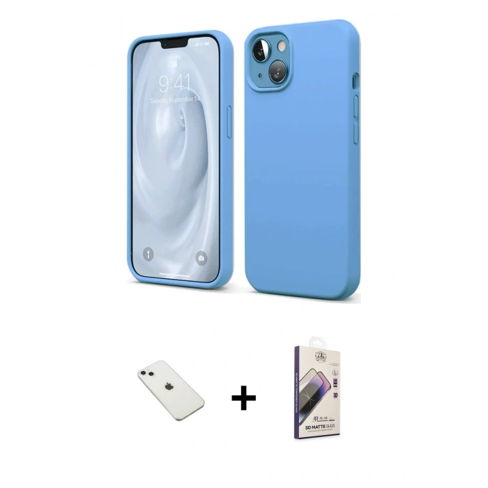 MARSİLYAN™- iPhone 14 Kılıf Kozmos Yansıma Özel Seri - Siyah Bilvis 3D Mat Cam Ekran Koruyucu + Diamond Kamera Lens - SABE