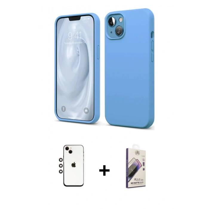 MARSİLYAN™- iPhone 14 Kılıf Kozmos Yansıma Özel Seri - Siyah Bilvis 3D Mat Cam Ekran Koruyucu + Shine Kamera Lens - GI