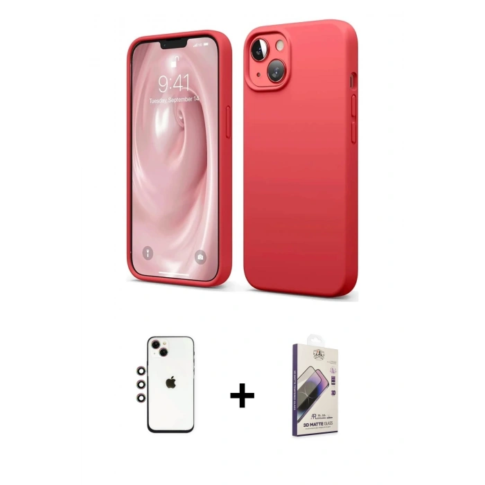 MARSİLYAN™- iPhone 14 Kılıf Kozmos Yansıma Özel Seri - Siyah Bilvis 3D Mat Cam Ekran Koruyucu + Shine Kamera Lens - GI