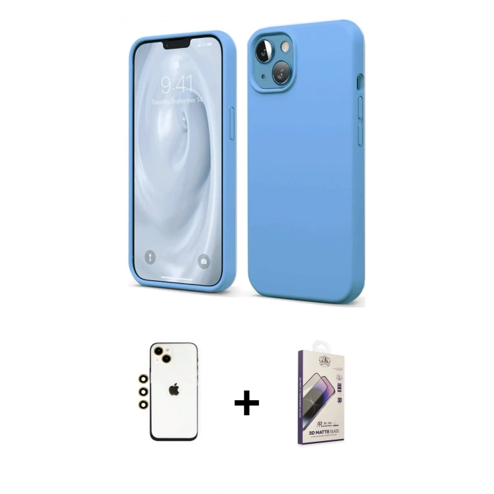 MARSİLYAN™- iPhone 14 Kılıf Kozmos Yansıma Özel Seri - Siyah Bilvis 3D Mat Cam Ekran Koruyucu + Shine Kamera Lens - GD
