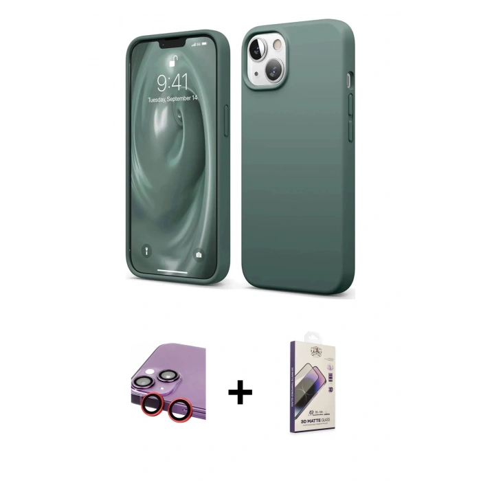 MARSİLYAN™- iPhone 14 Kılıf Kozmos Yansıma Özel Seri - Siyah Bilvis 3D Mat Cam Ekran Koruyucu + Raze Metal Kamera Lens - KI
