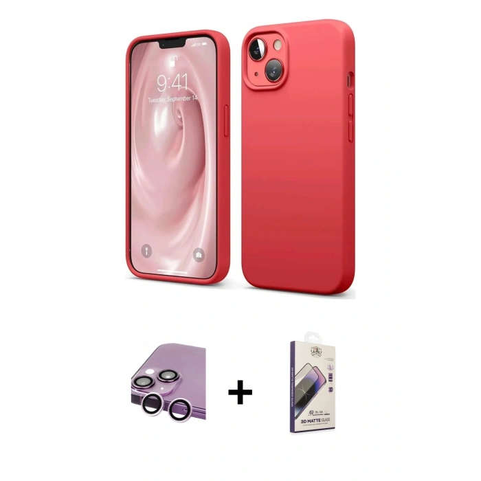 MARSİLYAN™- iPhone 14 Kılıf Kozmos Yansıma Özel Seri - Siyah Bilvis 3D Mat Cam Ekran Koruyucu + Mor Raze Metal Kamera Lens