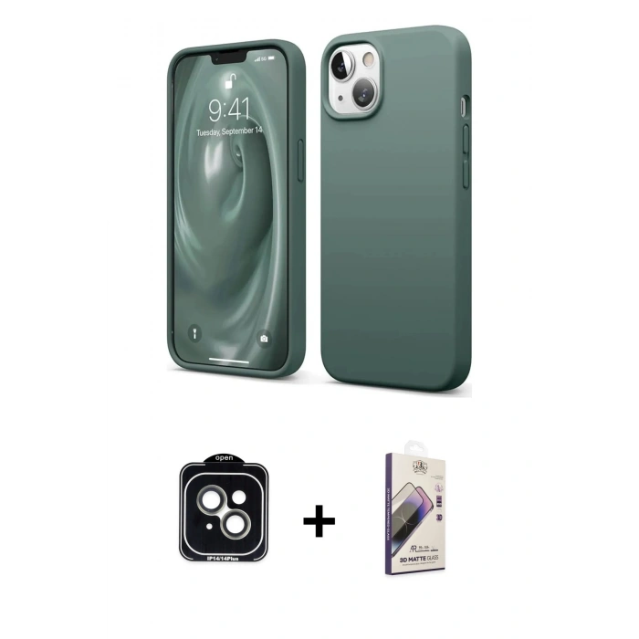 MARSİLYAN™- iPhone 14 Kılıf Kozmos Yansıma Özel Seri - Siyah Bilvis 3D Mat Cam Ekran Koruyucu + PVD Metal Kamera Lens - YL