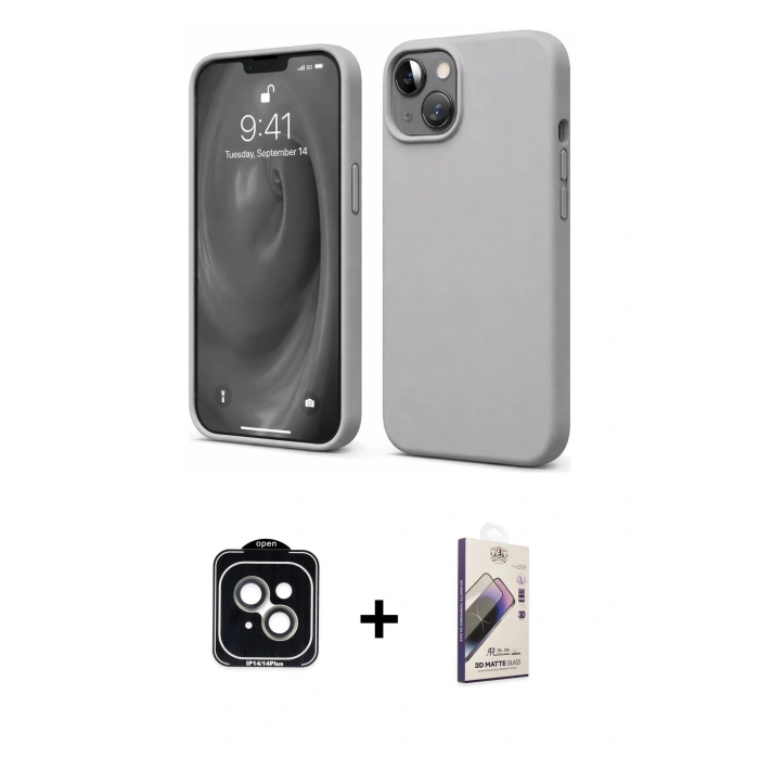 MARSİLYAN™- iPhone 14 Kılıf Kozmos Yansıma Özel Seri - Siyah Bilvis 3D Mat Cam Ekran Koruyucu + PVD Metal Kamera Lens - YL