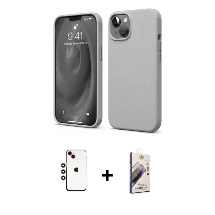 MARSİLYAN™- iPhone 14 Kılıf Kozmos Yansıma Özel Seri - Siyah Bilvis 3D Mat Cam Ekran Koruyucu + Shine Kamera Lens - KI