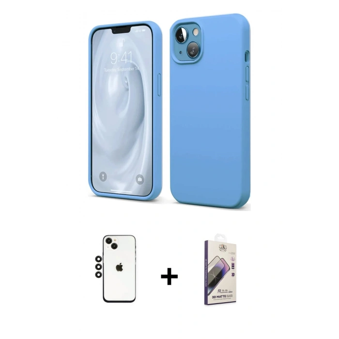 MARSİLYAN™- iPhone 14 Kılıf Kozmos Yansıma Özel Seri - Siyah Bilvis 3D Mat Cam Ekran Koruyucu + Shine Kamera Lens - SH