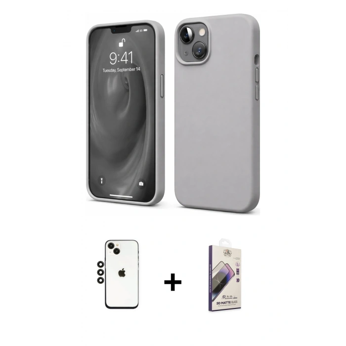 MARSİLYAN™- iPhone 14 Kılıf Kozmos Yansıma Özel Seri - Siyah Bilvis 3D Mat Cam Ekran Koruyucu + Shine Kamera Lens - SH