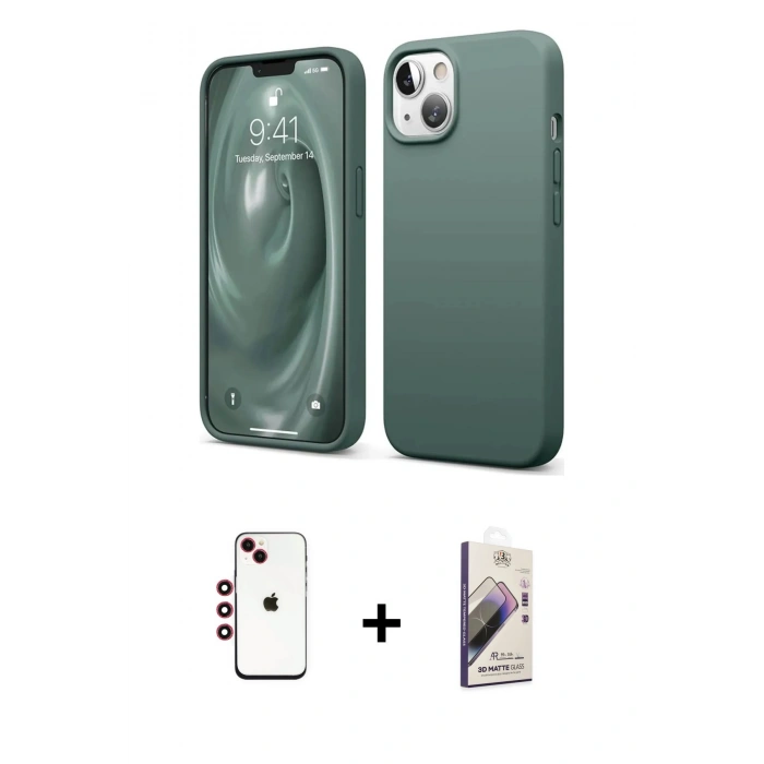 MARSİLYAN™- iPhone 14 Kılıf Kozmos Yansıma Özel Seri - Siyah Bilvis 3D Mat Cam Ekran Koruyucu + Shine Kamera Lens - KI