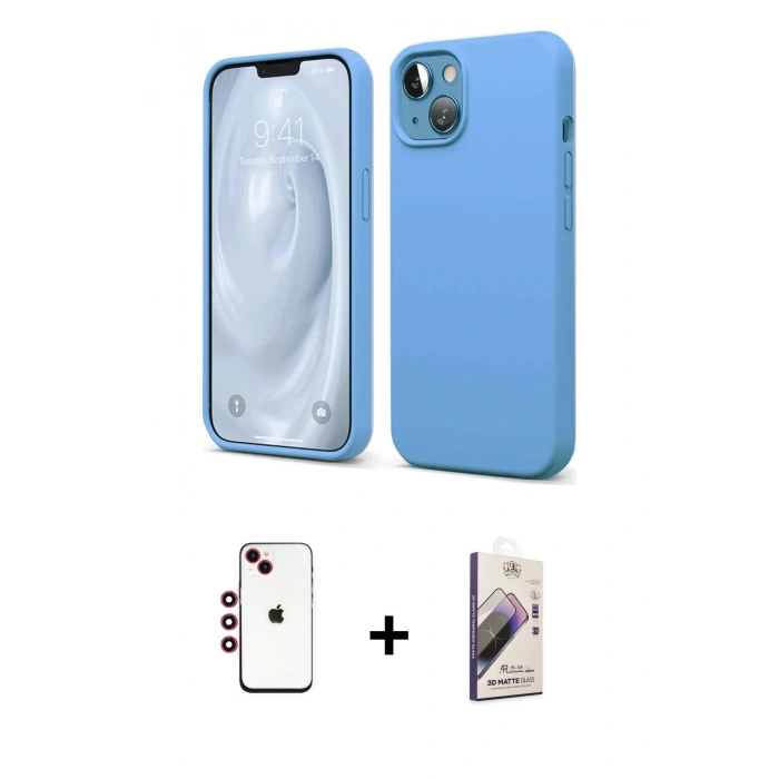 MARSİLYAN™- iPhone 14 Kılıf Kozmos Yansıma Özel Seri - Siyah Bilvis 3D Mat Cam Ekran Koruyucu + Shine Kamera Lens - KI