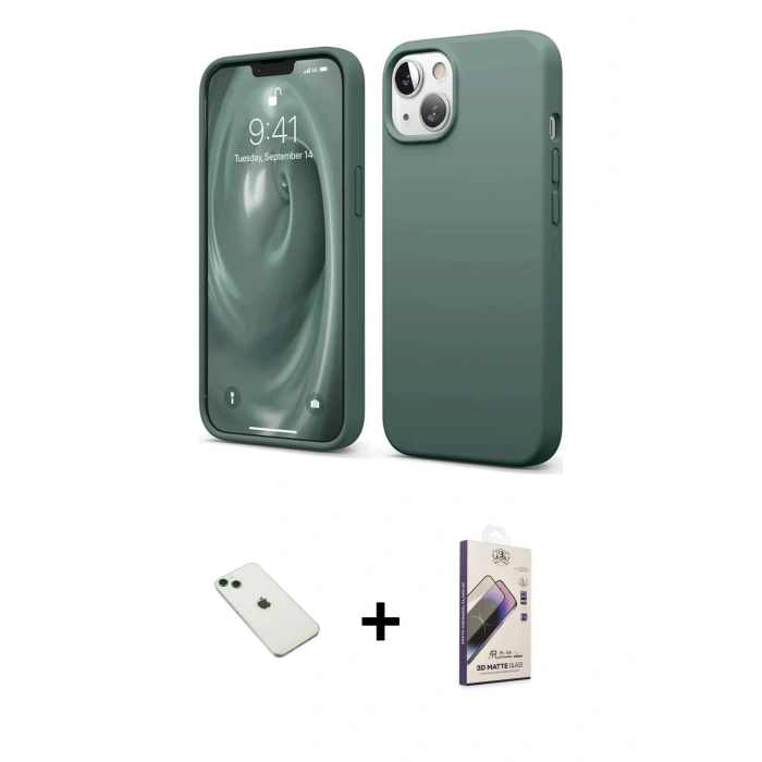 MARSİLYAN™- iPhone 14 Kılıf Kozmos Yansıma Özel Seri - Siyah Bilvis 3D Mat Cam Ekran Koruyucu + Diamond Kamera Lens - YL