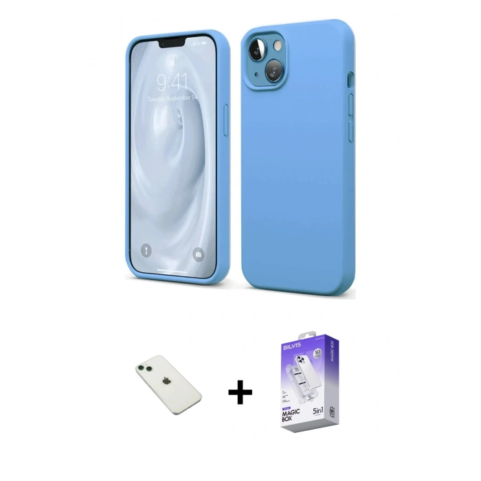 MARSİLYAN™- iPhone 14 Kılıf Kozmos Yansıma Özel Seri - Siyah Bilvis 5in1 3D Magic Cam Ekran Koruyucu + Diamond Kamera Lens - YL