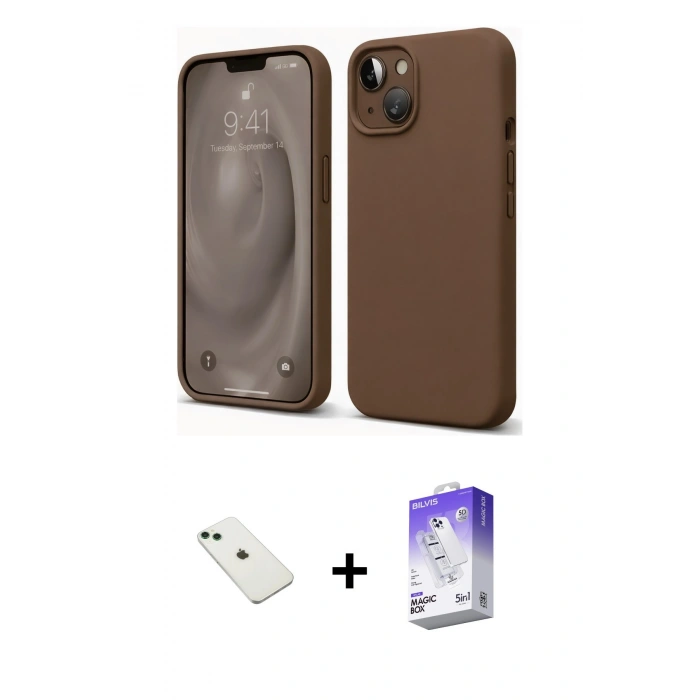 MARSİLYAN™- iPhone 14 Kılıf Kozmos Yansıma Özel Seri - Siyah Bilvis 5in1 3D Magic Cam Ekran Koruyucu + Diamond Kamera Lens - YL