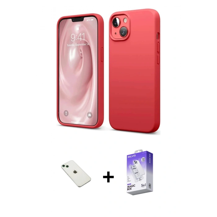 MARSİLYAN™- iPhone 14 Kılıf Kozmos Yansıma Özel Seri - Siyah Bilvis 5in1 3D Magic Cam Ekran Koruyucu + Diamond Kamera Lens - YL