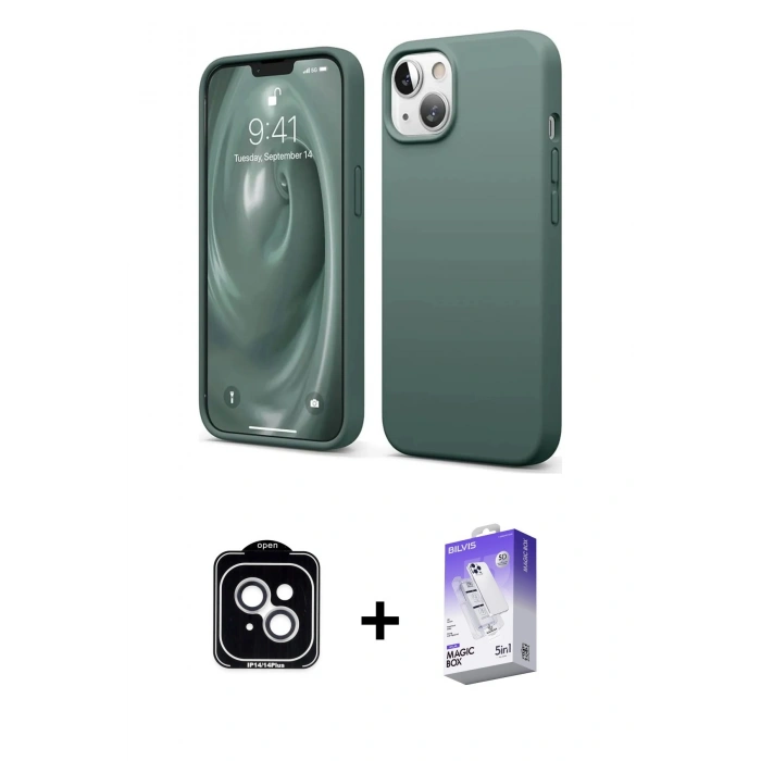 MARSİLYAN™- iPhone 14 Kılıf Kozmos Yansıma Özel Seri - Siyah Bilvis 5in1 3D Magic Cam Ekran Koruyucu + PVD Metal Kamera Lens - GS