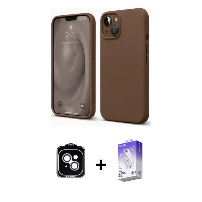 MARSİLYAN™- iPhone 14 Kılıf Kozmos Yansıma Özel Seri - Siyah Bilvis 5in1 3D Magic Cam Ekran Koruyucu + PVD Metal Kamera Lens - GS