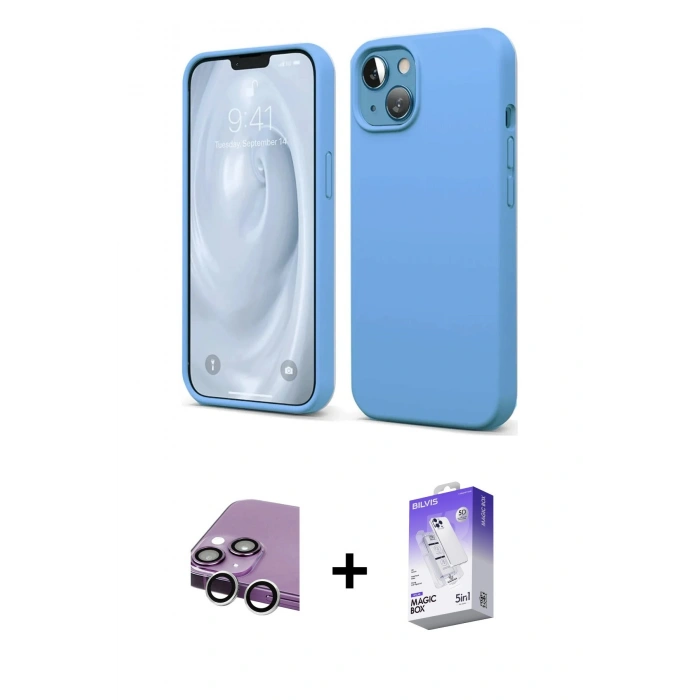 MARSİLYAN™- iPhone 14 Kılıf Kozmos Yansıma Özel Seri - Siyah Bilvis 5in1 3D Magic Cam Ekran Koruyucu + Raze Metal Kamera Lens - GS