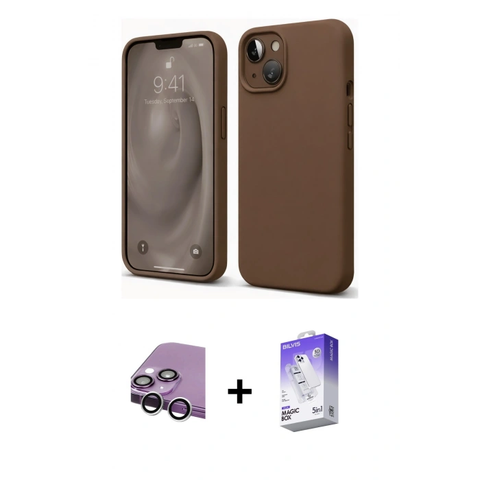 MARSİLYAN™- iPhone 14 Kılıf Kozmos Yansıma Özel Seri - Siyah Bilvis 5in1 3D Magic Cam Ekran Koruyucu + Raze Metal Kamera Lens - GS