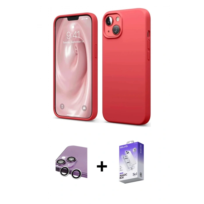 MARSİLYAN™- iPhone 14 Kılıf Kozmos Yansıma Özel Seri - Siyah Bilvis 5in1 3D Magic Cam Ekran Koruyucu + Raze Metal Kamera Lens - GS