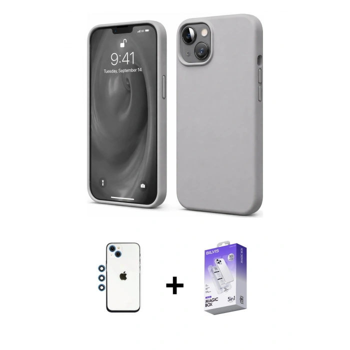 MARSİLYAN™- iPhone 14 Kılıf Kozmos Yansıma Özel Seri - Siyah Bilvis 5in1 3D Magic Cam Ekran Koruyucu + Shine Kamera Lens - MI