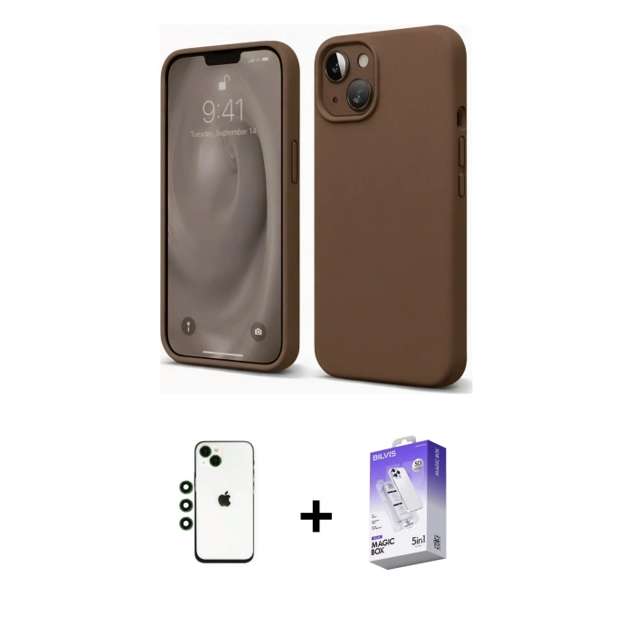 MARSİLYAN™- iPhone 14 Kılıf Kozmos Yansıma Özel Seri - Siyah Bilvis 5in1 3D Magic Cam Ekran Koruyucu + Shine Kamera Lens - YL