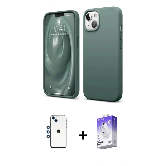 MARSİLYAN™- iPhone 14 Kılıf Kozmos Yansıma Özel Seri - Siyah Bilvis 5in1 3D Magic Cam Ekran Koruyucu + Shine Kamera Lens - MI