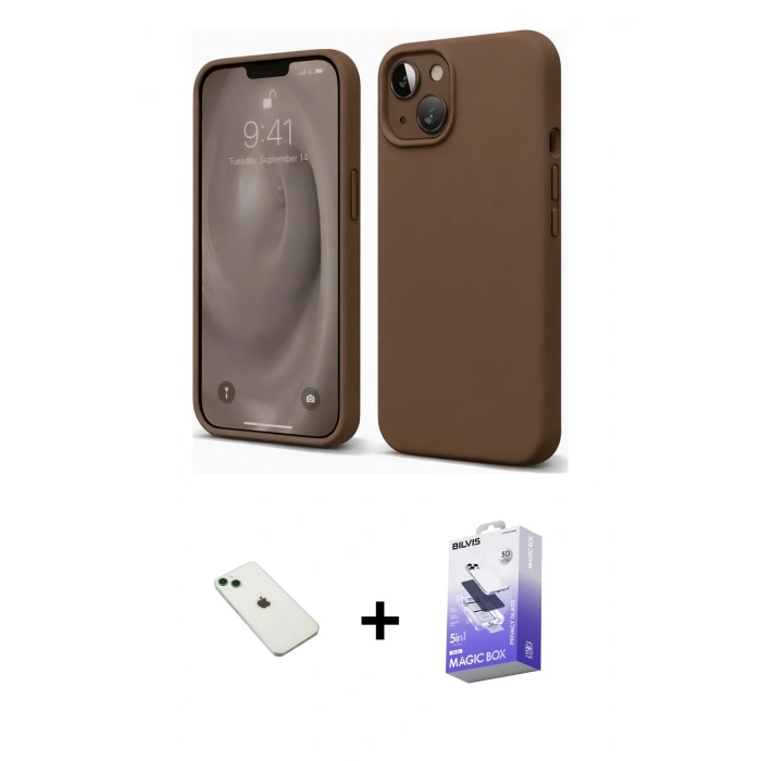 MARSİLYAN™- iPhone 14 Kılıf Kozmos Yansıma Özel Seri - Siyah Bilvis 5in1 5D Magic Hayalet Cam Ekran Koruyucu + Diamond Kamera Lens - YL