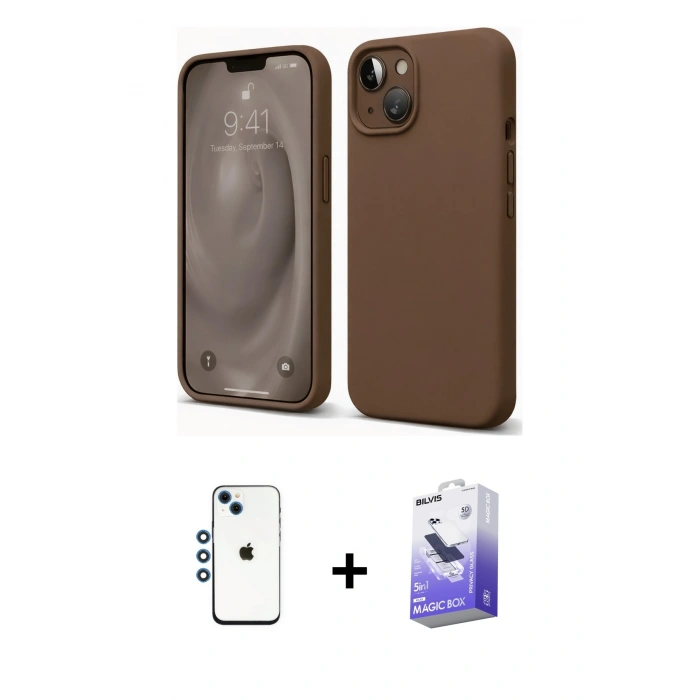 MARSİLYAN™- iPhone 14 Kılıf Kozmos Yansıma Özel Seri - Siyah Bilvis 5in1 5D Magic Hayalet Cam Ekran Koruyucu + Shine Kamera Lens - MI