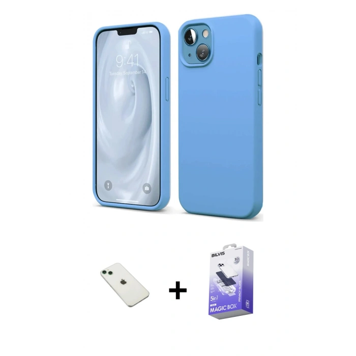 MARSİLYAN™- iPhone 14 Kılıf Kozmos Yansıma Özel Seri - Siyah Bilvis 5in1 5D Magic Hayalet Cam Ekran Koruyucu + Diamond Kamera Lens - YL
