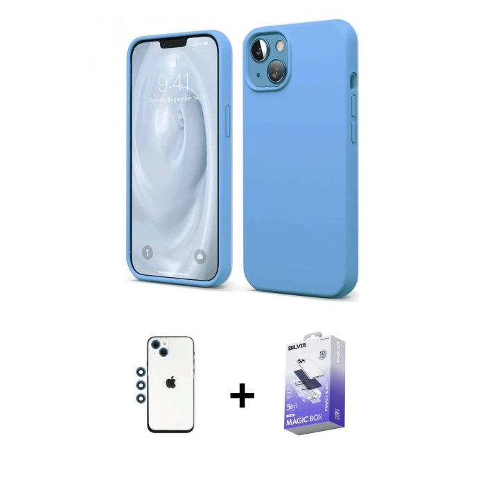 MARSİLYAN™- iPhone 14 Kılıf Kozmos Yansıma Özel Seri - Siyah Bilvis 5in1 5D Magic Hayalet Cam Ekran Koruyucu + Shine Kamera Lens - MI