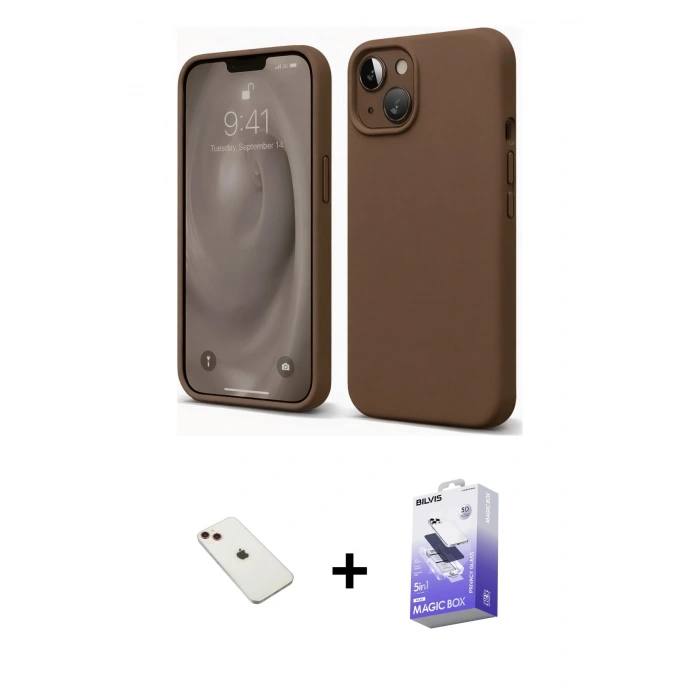 MARSİLYAN™- iPhone 14 Kılıf Kozmos Yansıma Özel Seri - Siyah Bilvis 5in1 5D Magic Hayalet Cam Ekran Koruyucu + Diamond Kamera Lens - KI