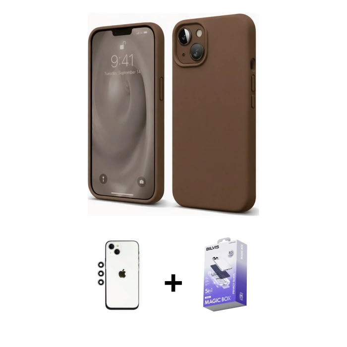 MARSİLYAN™- iPhone 14 Kılıf Kozmos Yansıma Özel Seri - Siyah Bilvis 5in1 5D Magic Hayalet Cam Ekran Koruyucu + Shine Kamera Lens - GS