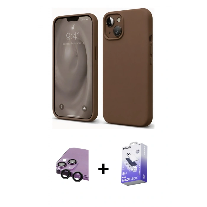 MARSİLYAN™- iPhone 14 Kılıf Kozmos Yansıma Özel Seri - Siyah Bilvis 5in1 5D Magic Hayalet Cam Ekran Koruyucu + Raze Metal Kamera Lens - SH