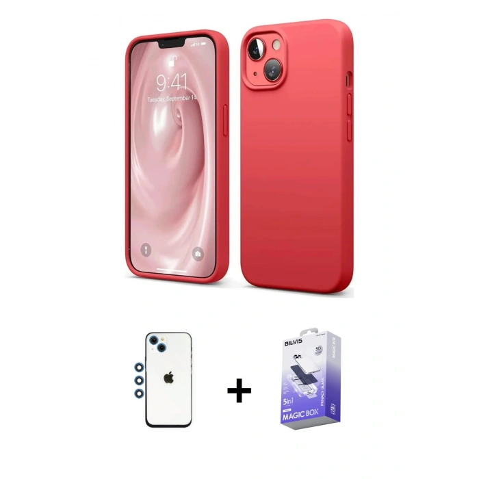 MARSİLYAN™- iPhone 14 Kılıf Kozmos Yansıma Özel Seri - Siyah Bilvis 5in1 5D Magic Hayalet Cam Ekran Koruyucu + Shine Kamera Lens - MI