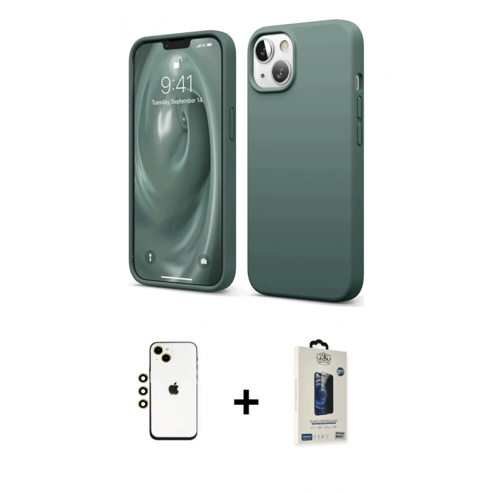 MARSİLYAN™- iPhone 14 Kılıf Kozmos Yansıma Özel Seri - Siyah Bilvis Hayalet Cam Ekran Koruyucu + Shine Kamera Lens - GD