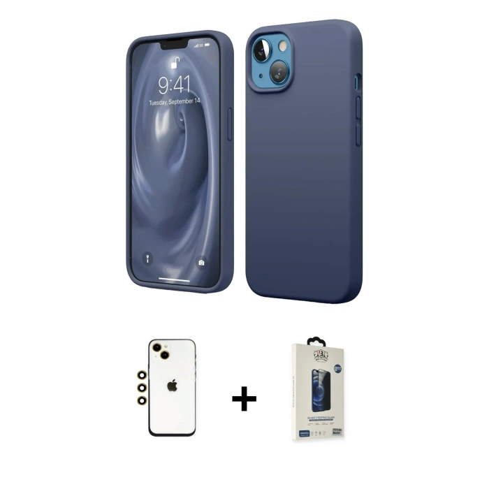 MARSİLYAN™- iPhone 14 Kılıf Kozmos Yansıma Özel Seri - Siyah Bilvis Hayalet Cam Ekran Koruyucu + Shine Kamera Lens - GD