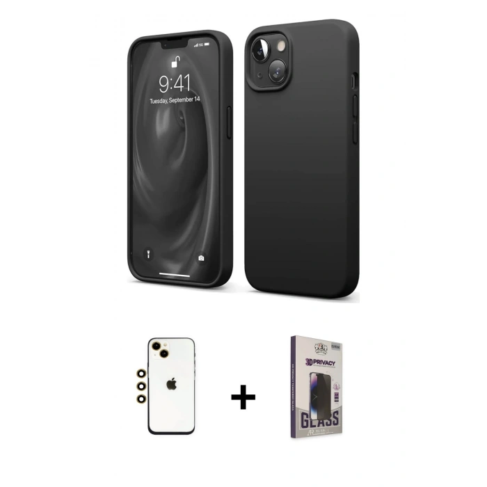 MARSİLYAN™- iPhone 14 Kılıf Kozmos Yansıma Özel Seri - Siyah Bilvis Hayalet Cam Ekran Koruyucu + Shine Kamera Lens - GD
