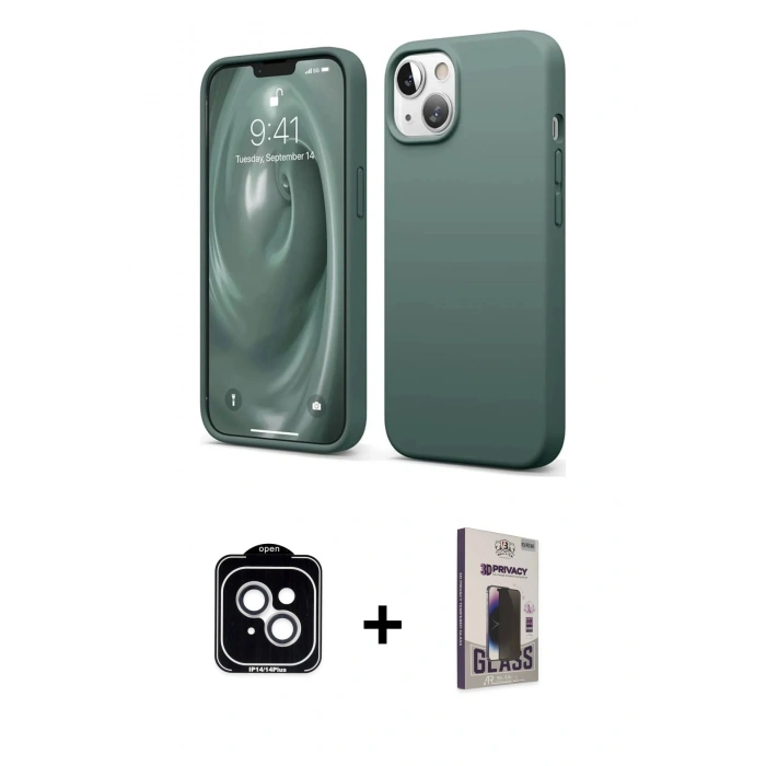 MARSİLYAN™- iPhone 14 Kılıf Kozmos Yansıma Özel Seri - Siyah Bilvis Hayalet Cam Ekran Koruyucu + PVD Metal Kamera Lens - GS