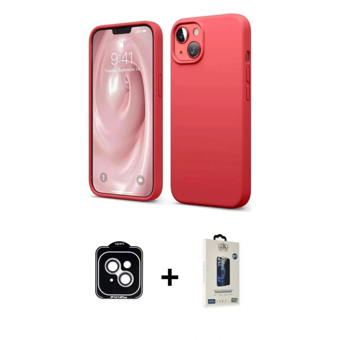 MARSİLYAN™- iPhone 14 Kılıf Kozmos Yansıma Özel Seri - Siyah Bilvis Hayalet Cam Ekran Koruyucu + PVD Metal Kamera Lens - GS