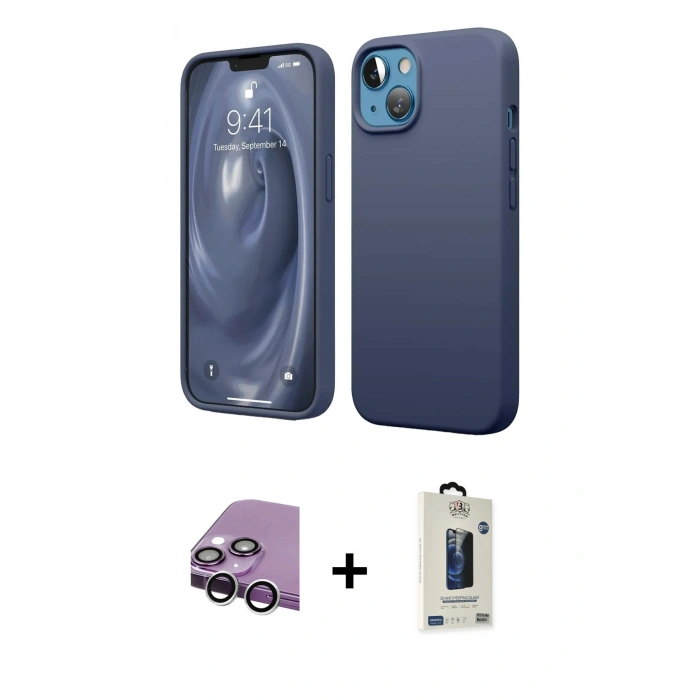 MARSİLYAN™- iPhone 14 Kılıf Kozmos Yansıma Özel Seri - Siyah Bilvis Hayalet Cam Ekran Koruyucu + Raze Metal Kamera Lens - GS