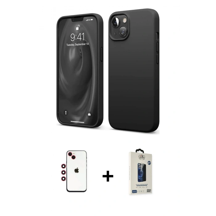 MARSİLYAN™- iPhone 14 Kılıf Kozmos Yansıma Özel Seri - Siyah Bilvis Hayalet Cam Ekran Koruyucu + Shine Kamera Lens - KI