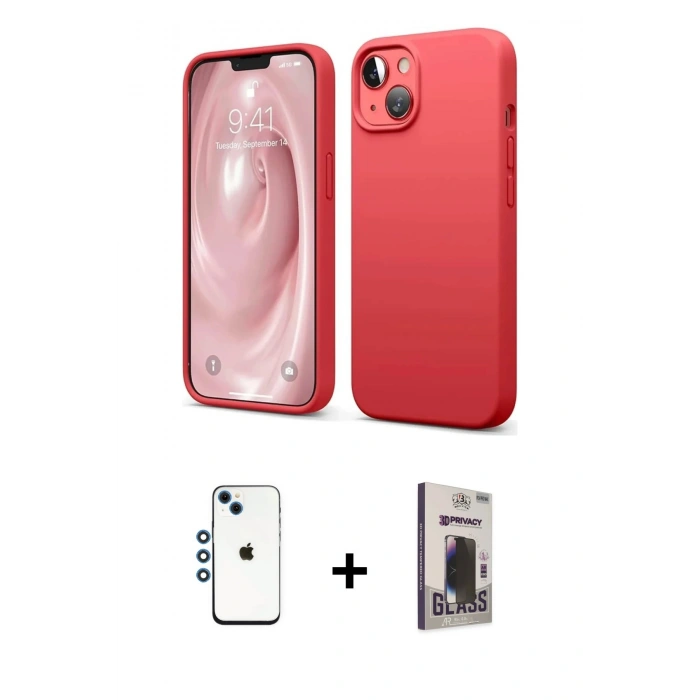 MARSİLYAN™- iPhone 14 Kılıf Kozmos Yansıma Özel Seri - Siyah Bilvis Hayalet Cam Ekran Koruyucu + Shine Kamera Lens - MI
