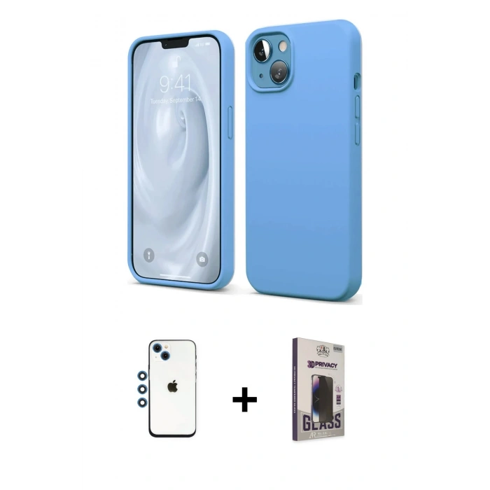 MARSİLYAN™- iPhone 14 Kılıf Kozmos Yansıma Özel Seri - Siyah Bilvis Hayalet Cam Ekran Koruyucu + Shine Kamera Lens - MI