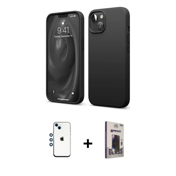 MARSİLYAN™- iPhone 14 Kılıf Kozmos Yansıma Özel Seri - Siyah Bilvis Hayalet Cam Ekran Koruyucu + Shine Kamera Lens - MI