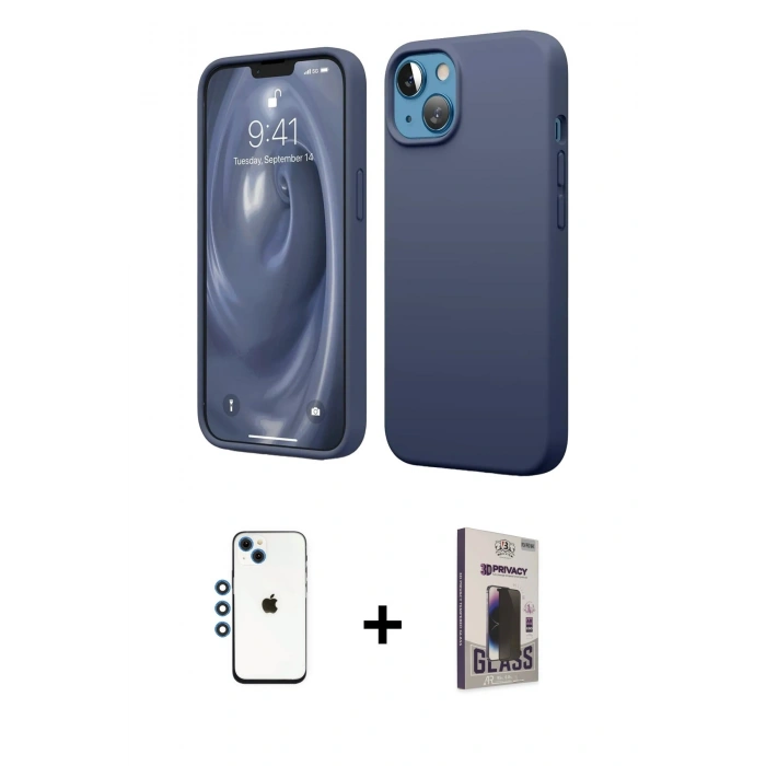 MARSİLYAN™- iPhone 14 Kılıf Kozmos Yansıma Özel Seri - Siyah Bilvis Hayalet Cam Ekran Koruyucu + Shine Kamera Lens - MI