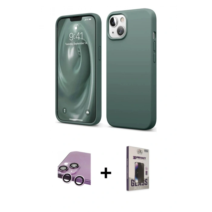 MARSİLYAN™- iPhone 14 Kılıf Kozmos Yansıma Özel Seri - Siyah Bilvis Hayalet Cam Ekran Koruyucu + Raze Metal Kamera Lens - MR