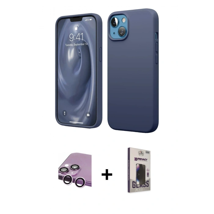 MARSİLYAN™- iPhone 14 Kılıf Kozmos Yansıma Özel Seri - Siyah Bilvis Hayalet Cam Ekran Koruyucu + Raze Metal Kamera Lens - MR